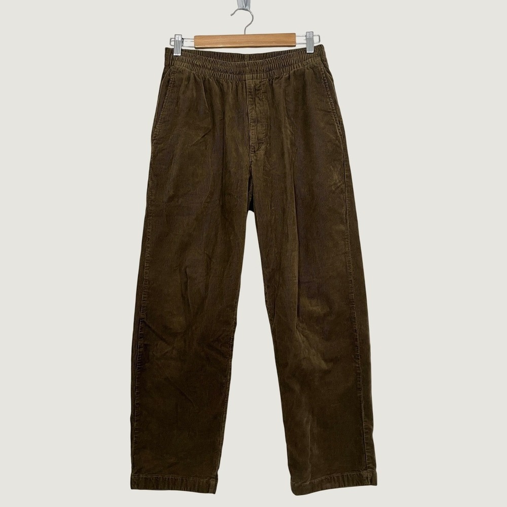 Uniqlo Mens Brown Corduroy Relaxed Ankle Pants Elastic Waist Size M 471279